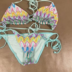 Large top medium bottom blue string bikini